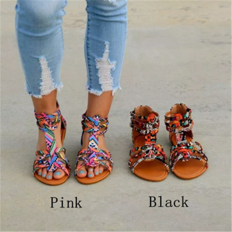 

Adisputent Bohemian Women Flat Shoes Summer Roman Sandal Sandalias Mujer Female Beach Flat Plus Size, Black
