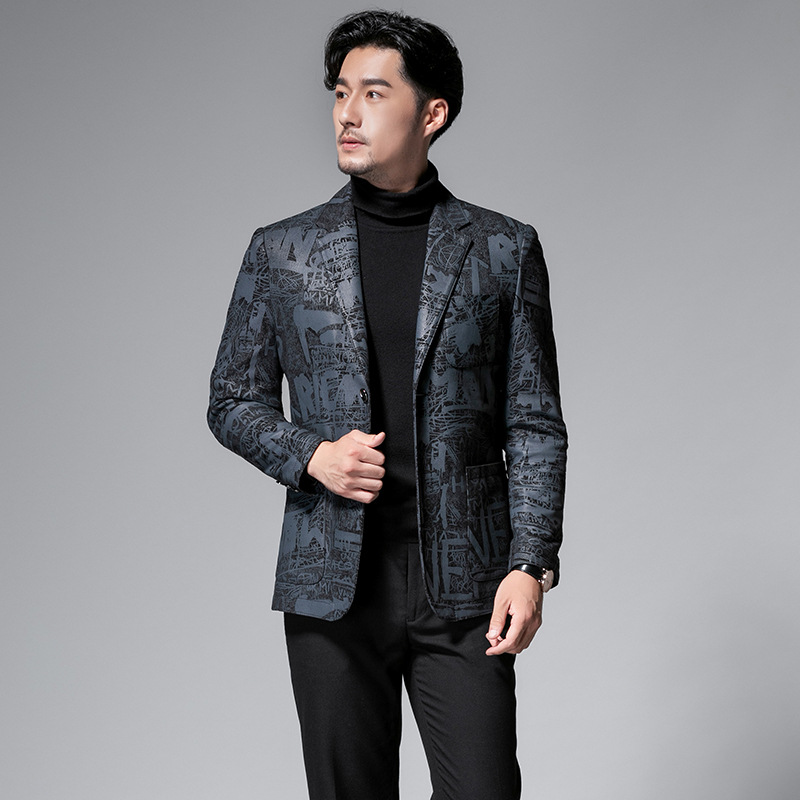 

2019 new leather leather men's suit collar sheep skin youth suits jacket slim jacket, Blue