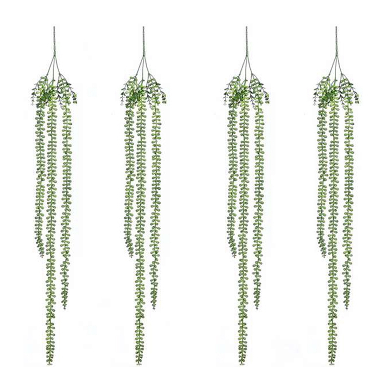 

4Pcs Artificial Succulents Hanging Plants Fake String Of Pearls Plant Faux Succulents Unpotted Branch Lover'S Tears Plants, Green