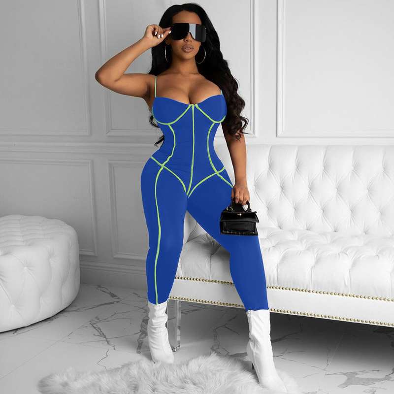 

New Yoga Set 2020 Summer Women Contrast Color Sport Wear Sexy Push Up Bra Sling Jumpsuits for Women Fitness Clothes, Black