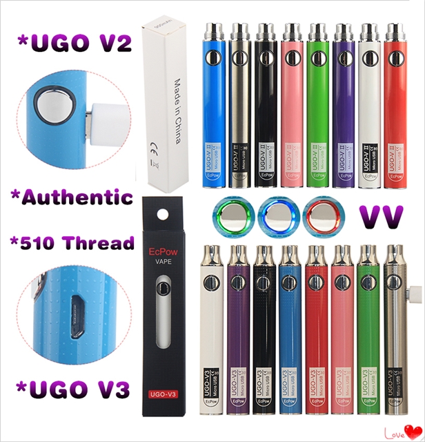 

Ecpow UGO V3 V II 510 Thread Battery Variable Voltage Micro USB Rechargeable EGO Vape Pen 650 900 mAh Evod VV Preheat Passthrough&Charger