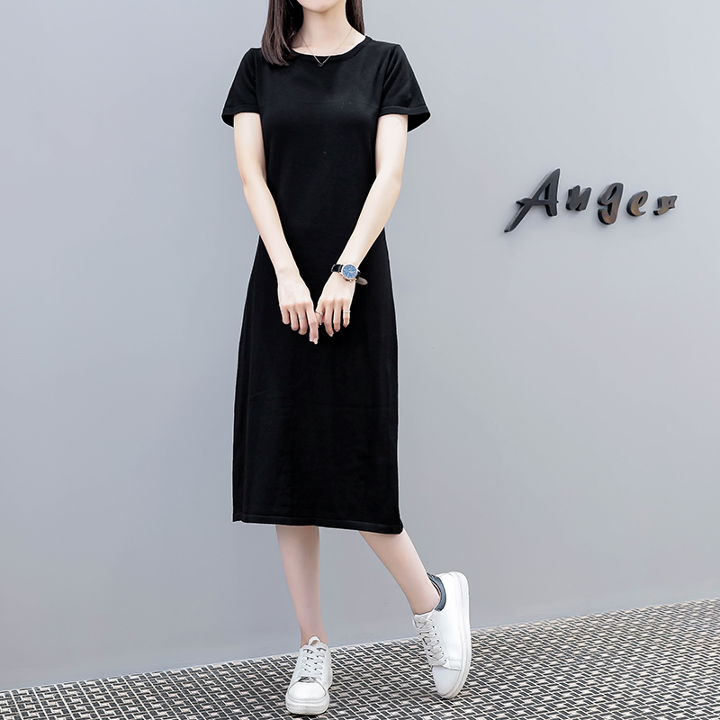 

COIGARSAM Plus Size Casual Short Sleeve Women dress Summer Loose Dresses Black 906