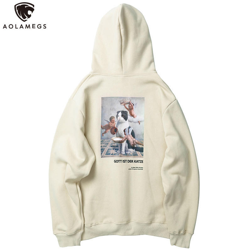 Aolamegs Hoodies Manner Lustige Katzen Bilder Gedruckt Kapuze Thick Pullover Harajuku Einfach Fleece Manner High Street Beilaufige Sweatshirt
