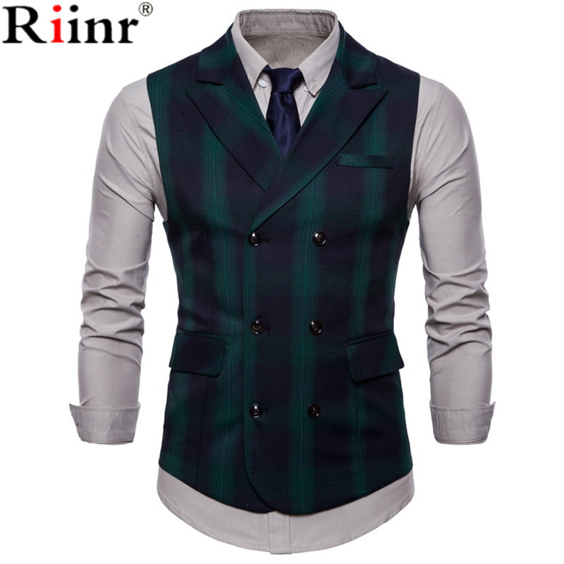 

Riinr 2019 Men Vest Red Plaid Vest Single Breasted V-neck Collar Casual Style Slim Fit Wedding Party Wear Plus Size Men, Black