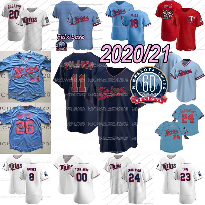 

11 Jorge Polanco 2020 60th Jerseys Eddie Rosario Max Kepler Miguel Sano Nelson Cruz Berrios Rogers Martin Perez Gonzalez Kenta Maeda, Mens 2020 cool base navy