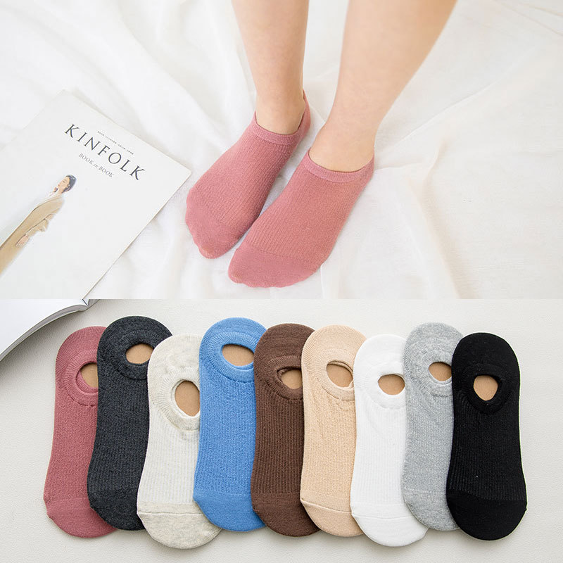 

10pcs=5pairs/lot No Show Socks Women Casual Boat Socks Slipper Thin Solid Cotton for Women Lady Girl Non Slip, Beige