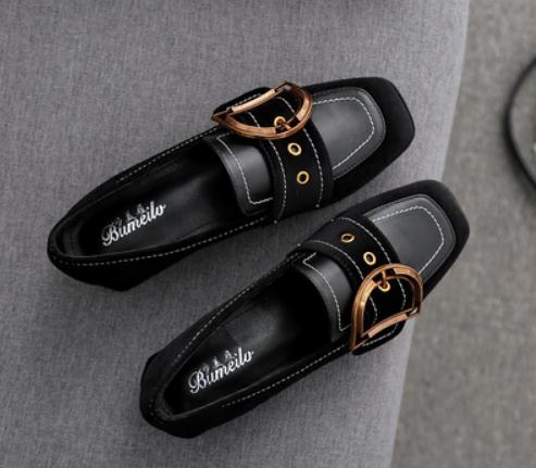 

2019 Suede Women's shoes in Spring and Autumn with New style Low heel Coarse heel Square head, Black