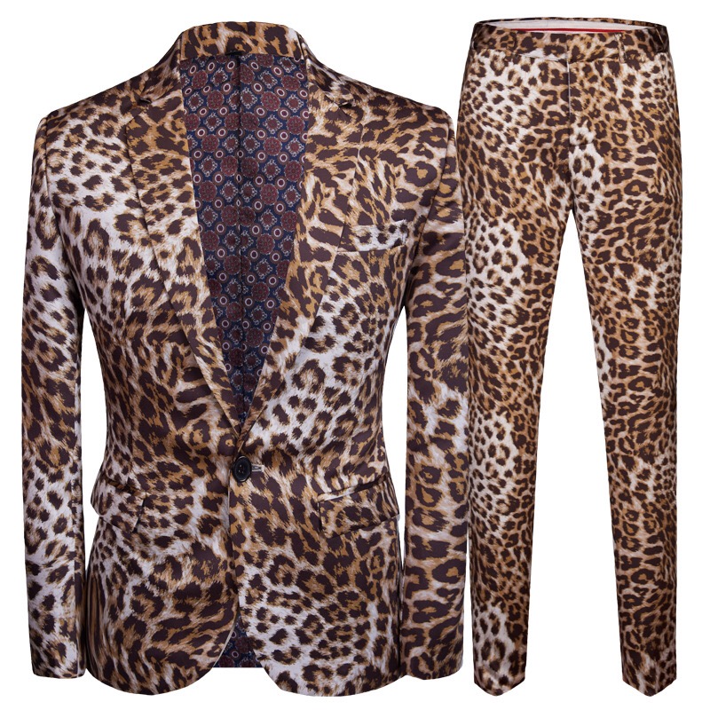 

Men's Leopard Printing Suit Single Breasted Jacket Brand Party Suits Stage Clothing Leopard Blazer Trousers Masculino 5XL