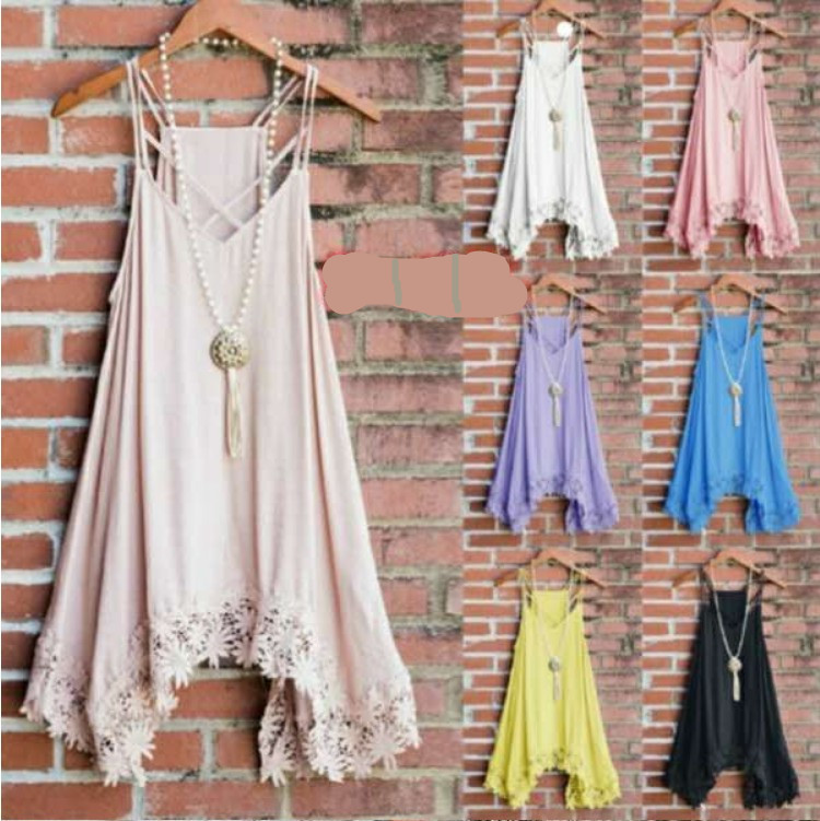 

2020 V-neck Sling Irregular Lace Hem Sexy Dress Short Skirt, White