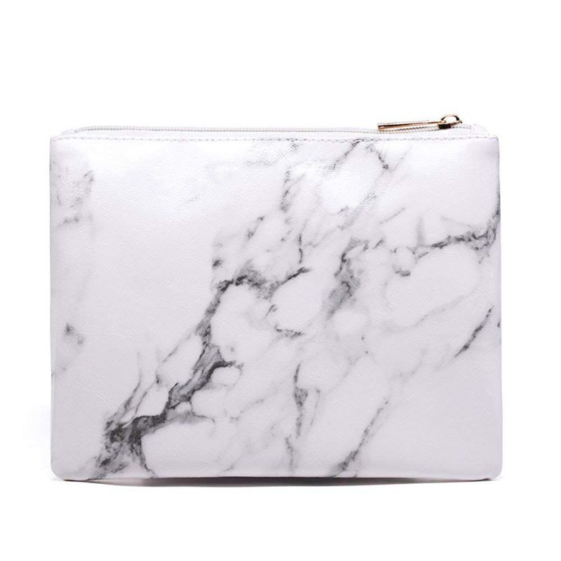 

Cosmetic Bag Makeup Brushes Organizer Bag Portable Cosmetic Pouch Travel PU Handbag with Zipper Pencil Storage Case for Women Pu, White