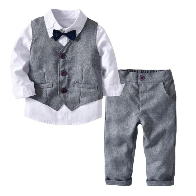 

Baby Boy clothes White shirts with Waistcoats with pants boy Fashion Casual gentleman Baby sets children Autumn Sets clothes, As picture