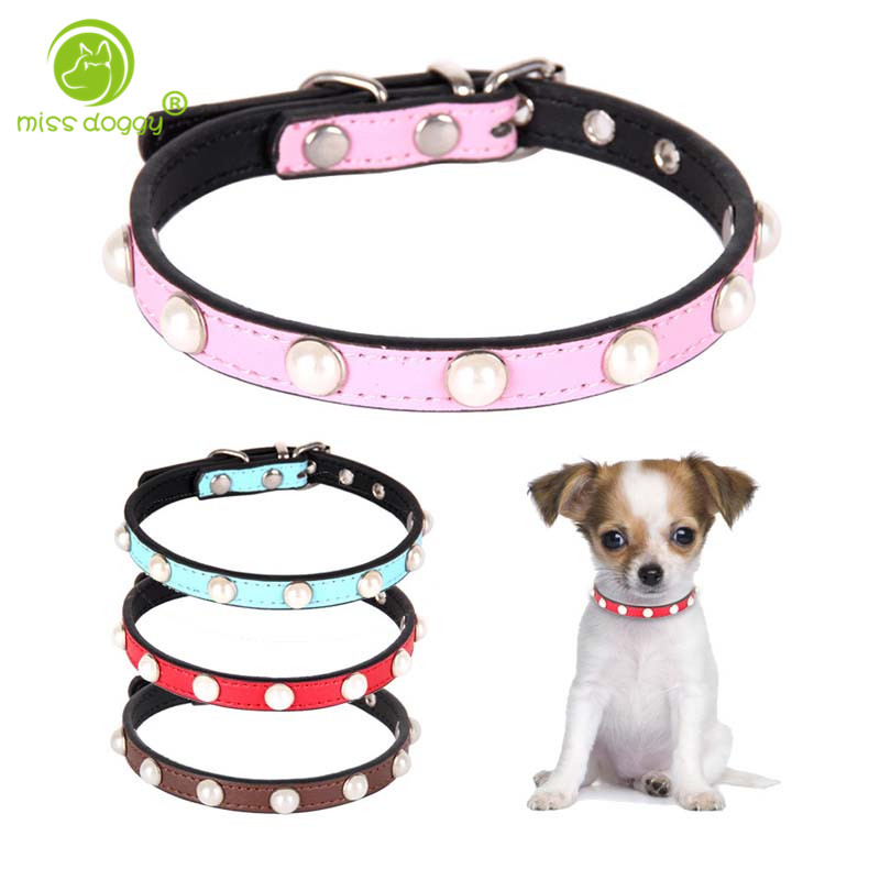 

Pearl Decoration Pet Dog Collar Necklaces Leather Soft Durable Small Puppy Chihuahua Walking Necklace Collar Accessories 05