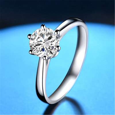 Anello di fidanzamento in argento sterling 2 carati con diamante sintetico a 6 rebbi con pietre laterali promesse