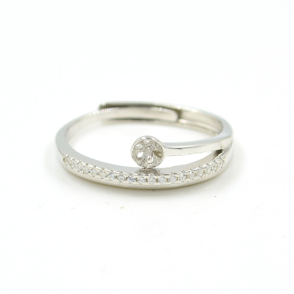 S925 Silver Ring Accessories Pearl Ring Holder Diy Mouth Adjustable Three-Layer Zircon Silver Ring for oyster pearls PS4MJZ031-image-446467319