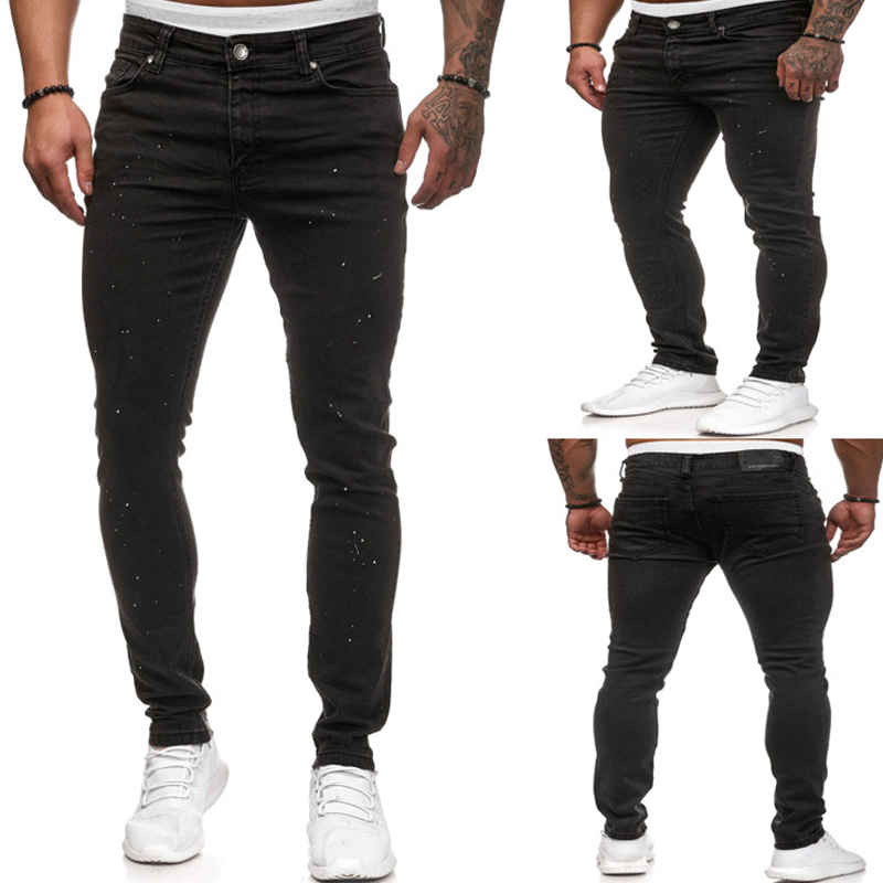 

Mens Black Stretch Jeans 2020 Brand New White Dot Print Denim Trousers Pants Casual Slim Fit Hip Hop Pencil Jeans for Men -XXXL