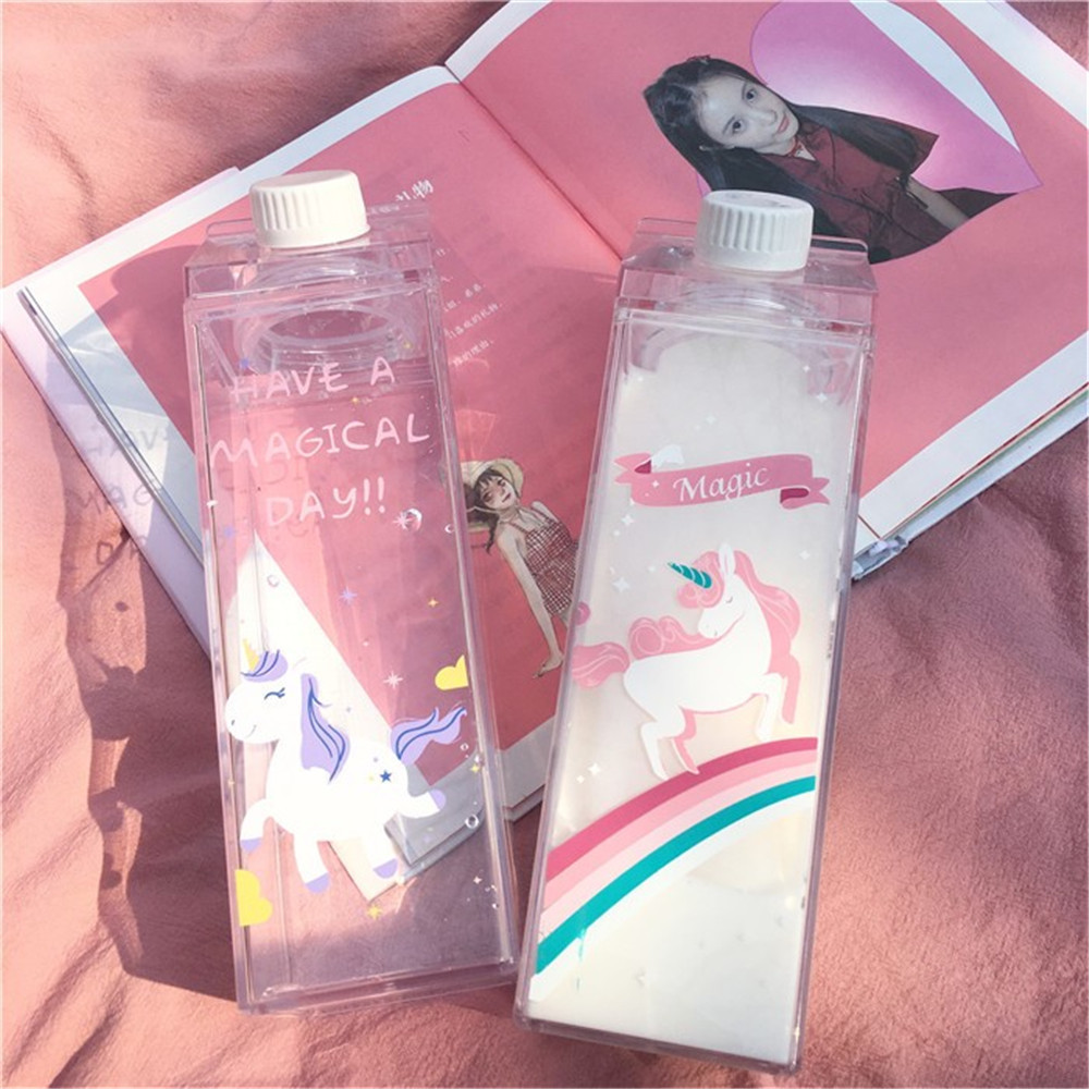 Best Unique Mini Cute Water Bottles Milk Box Shape Transparent Plastic