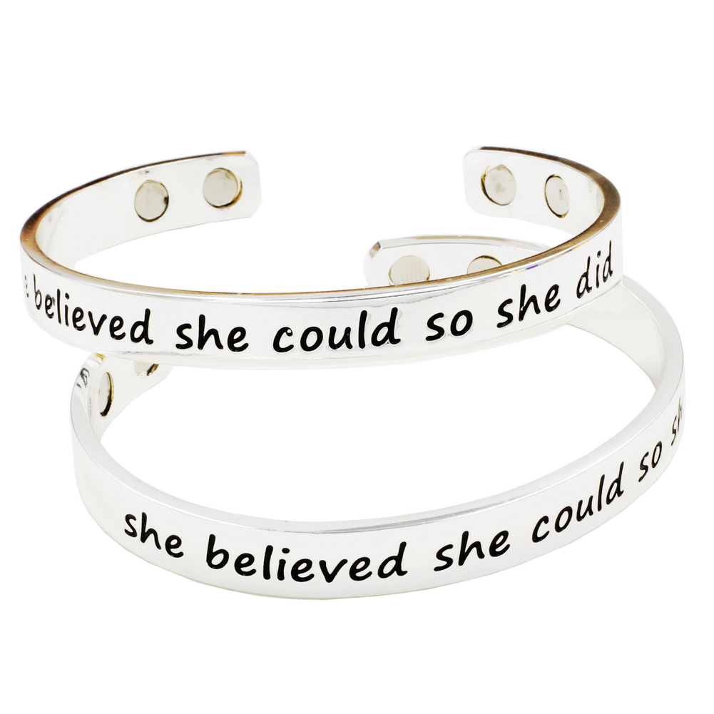 

Novelty Magnetic Encouragement Copper Bracelet Inspirational Stamped Cuff Gifts For Girls Women Lady She Believed She Could