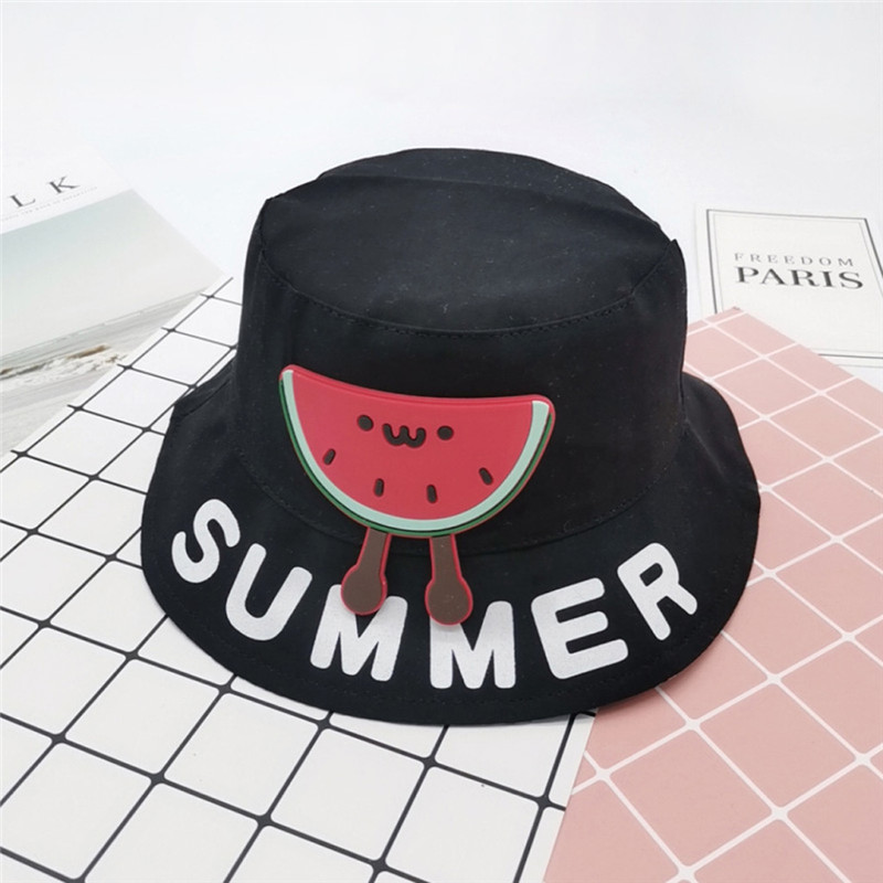 

Summer Foldable Bucket Hat Unisex Women Outdoor Sunscreen Cartoon Watermelon Letter Fishing Cap Men Chapeau Sun Prevent Hats U14, Black