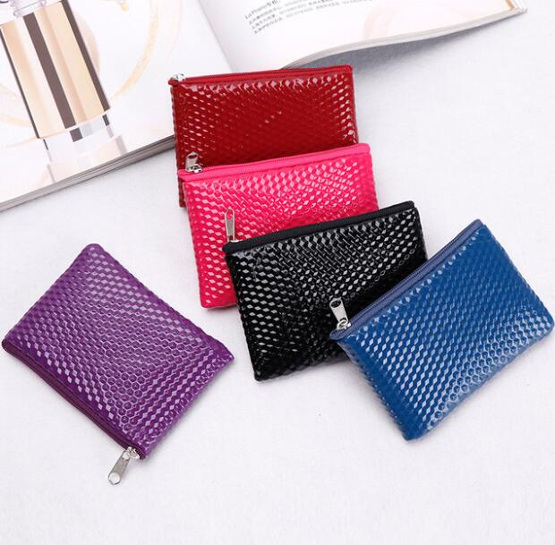 

DHL 200pcs Women PU Weave Printing Zipper Min Coin Purses Mix Color
