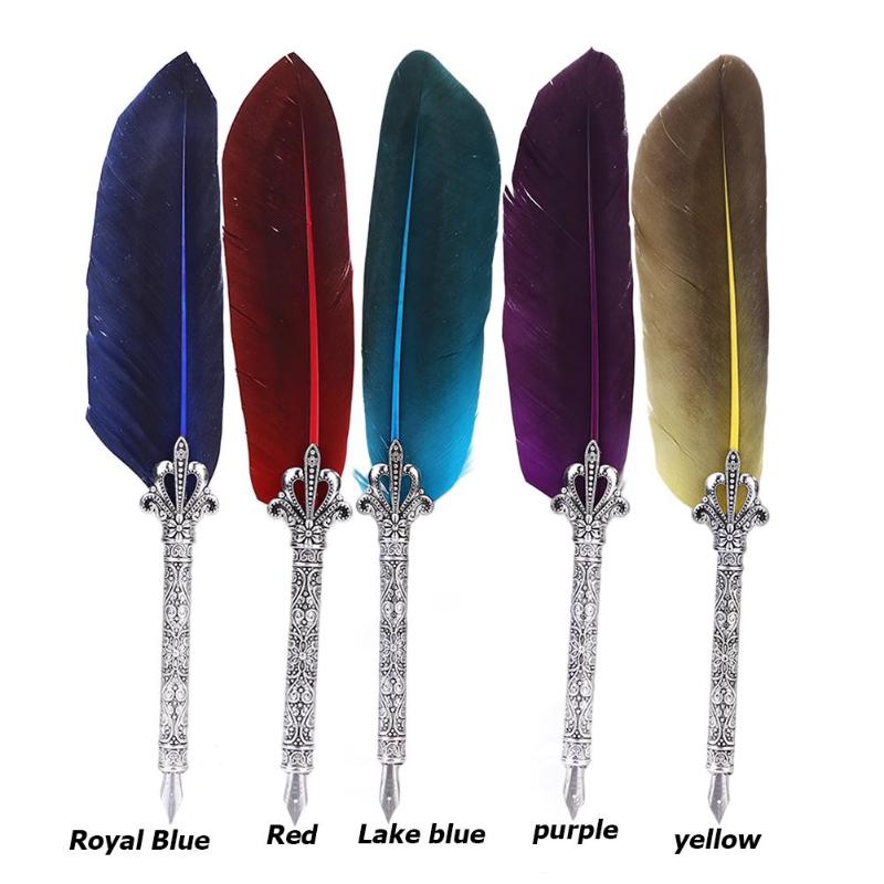 

Feather Pen Creative Retro Calligraphy Pen Writing Stationery Gifts School Student Business Writing Supplies 24cm, Red
