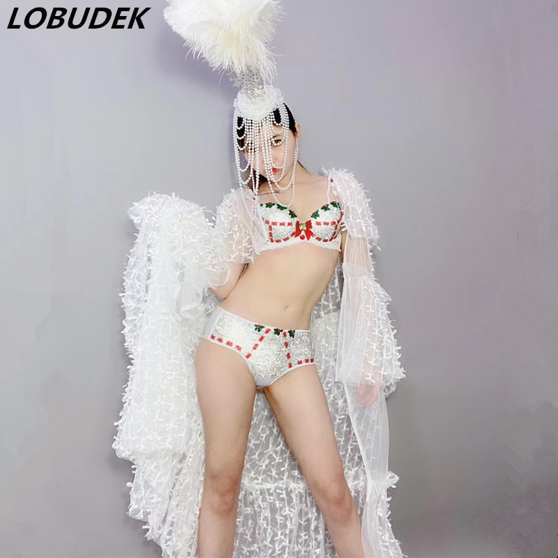 Showgirl Burlesque Cabaret Nude Body Suit Salsa Latin Dance Dress Rhinestone