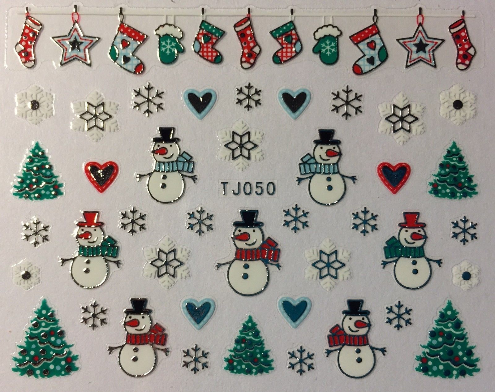 

Nail 3D Decal Sticker Christmas tree Snowman silk snowflake tj050, Gold