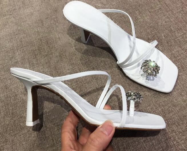 

Moraima Snc Sexy Flip flop sandals Crystal Decorations Woman Leather Shoes Summer Cuouts Gladiator Sandal Black White, As pictures