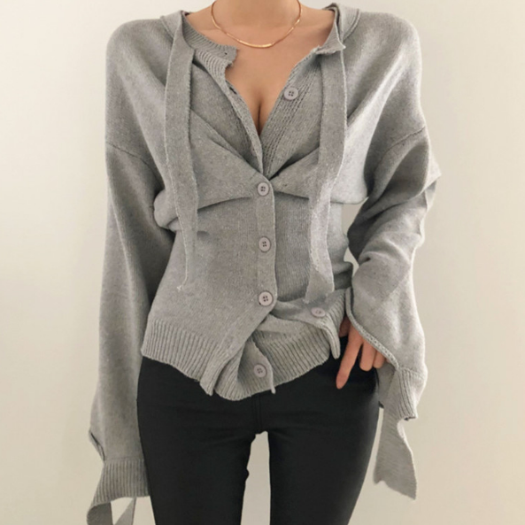 

New 2020 Autumn Winter Women's Sweaters Button Asymmetrical Tops Korean Style Knitting Cardigans Ladies Sexy DB287, Gray