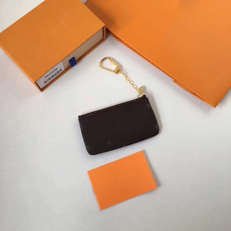 

M62650 key pouch designer key holder coin purse women key wallet PU leather famous Mens wallet Zipper small porte clés wallet, Black- grid