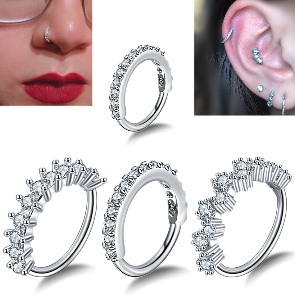 

1PC Round Zircon Bendable Gem Ring Bendable Seamless Nose Ring Steel Crystal Ear Tragus Helix Cartilage Earring Piercing Jewelry