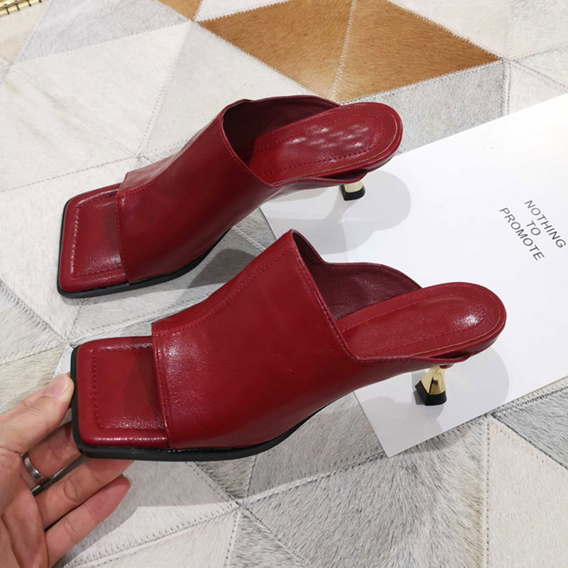 

2020 New Brand Designer Square Toe Mules Heels Slippers Sandals Women Solid High Heels Women Slides Ladies Party Sandals Shoes CY200518, White