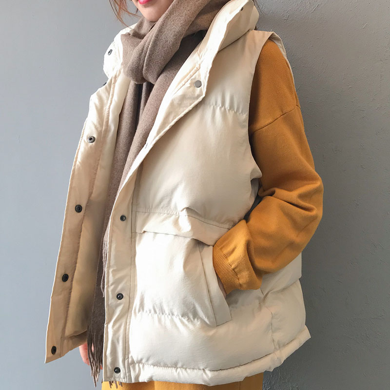 

Winter vest women Solid Color Outwear kamizelka cotton coats female clothes streetwear lady coats in new fashion 2019 warm vest, White