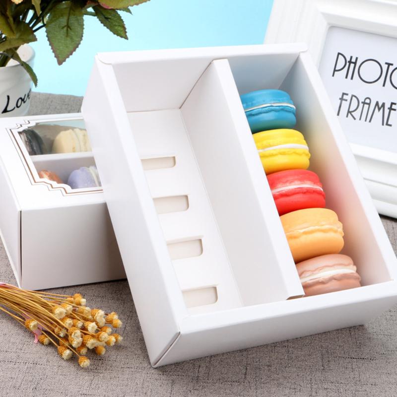 

10pcs Paper Macarons Box with Clear Window Dessert Containers Muffin Carriers for Home Dessert Shop