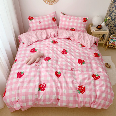 

High quality Bedding Set for girls sweet strawberry Bed Sheet Duvet Cover Pillowcase bedding clothes home textile 4pcs/set, Orange