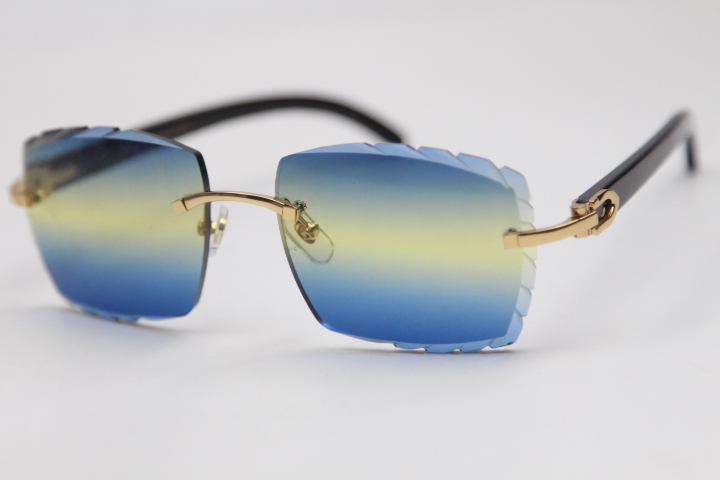 

manufacturers 3524012 Rimless Black Buffalo Horn Sunglasses carving Lens Unisex Silver Green Red driving glasses C Decoration gold metal frame Eyewear