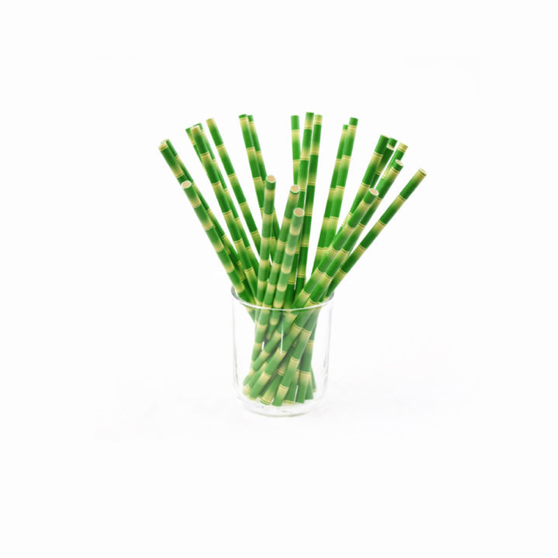 

25PCs/ Lot Green Bambo Design Paper Straws For Birthday Wedding Decorative Festival Party Event Supplies Drinking Straws