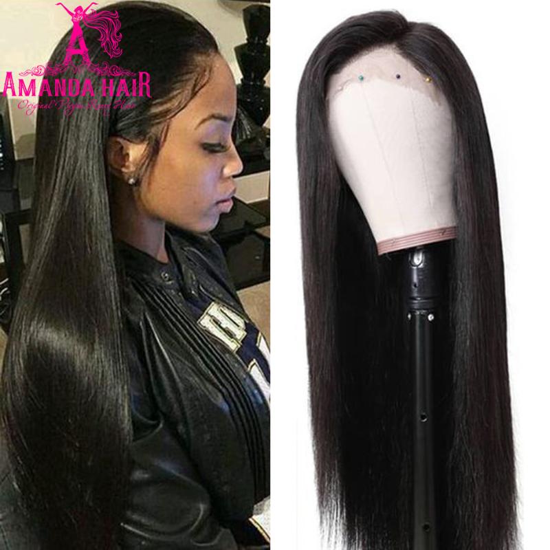 

13x4 Lace Front Human Hair Wigs Brazilian Straight Hair Wigs HD Transparent Lace Frontal Wig For Black Women Amanda Remy, As pic