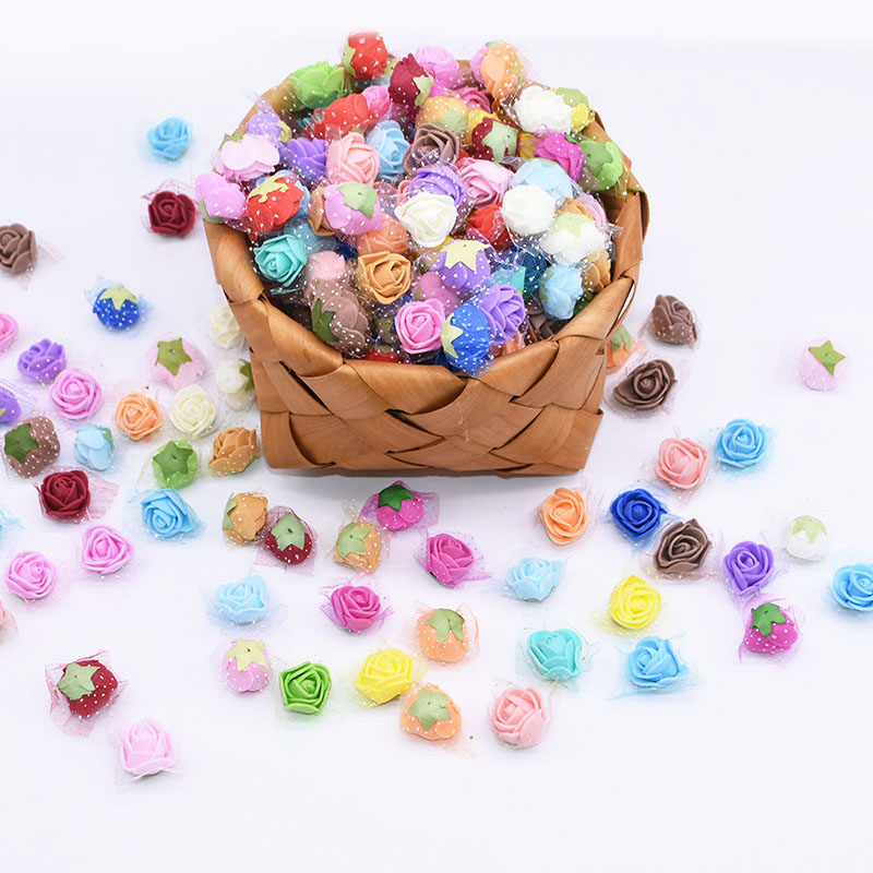 

2cm Mini Artificial Flower Head Lace PE Foam Rose for Wedding Festival Party Home DIY Wreath Scrapbooking Decoration Fake Flower, Pe11 lake blue