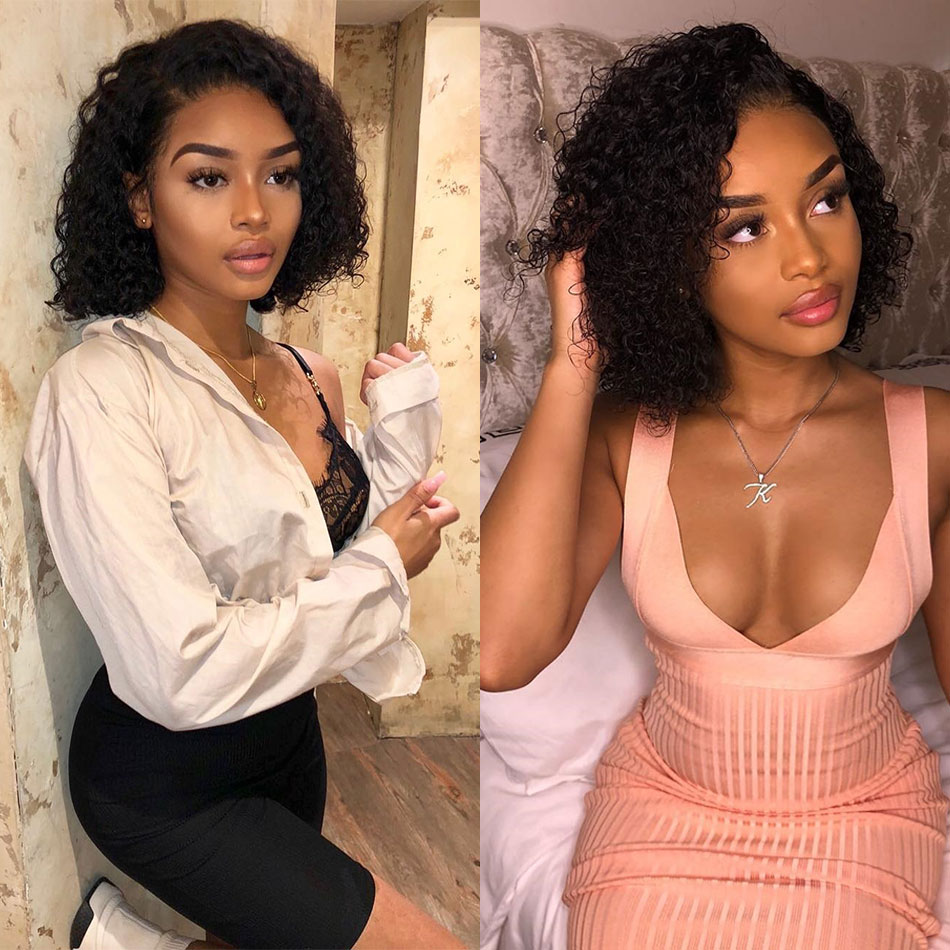 

Lace Front Wigs for Black Women Short Kinky Curly Water Wave Brazilian Hair Wigs 130% Density Glueless Wigs for Black Women