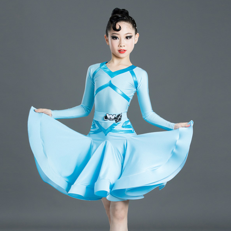 

Latin Dance Dress Girls Tango Salsa Rumba Cha Cha Samba Clothes Sky Blue Competition Dresses Children Performance Wear DN, As picture
