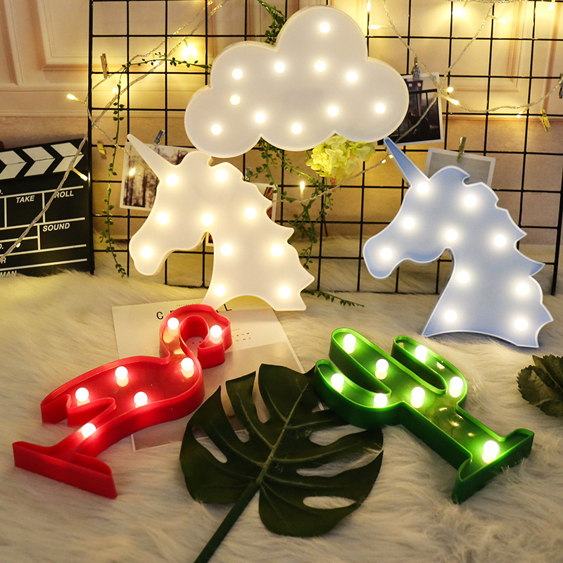 

HOT Christmas LED Lights Cute Children Table Lamp Flamingo Unicorn pineapple shape home night light Room decoration lamp without Battery
