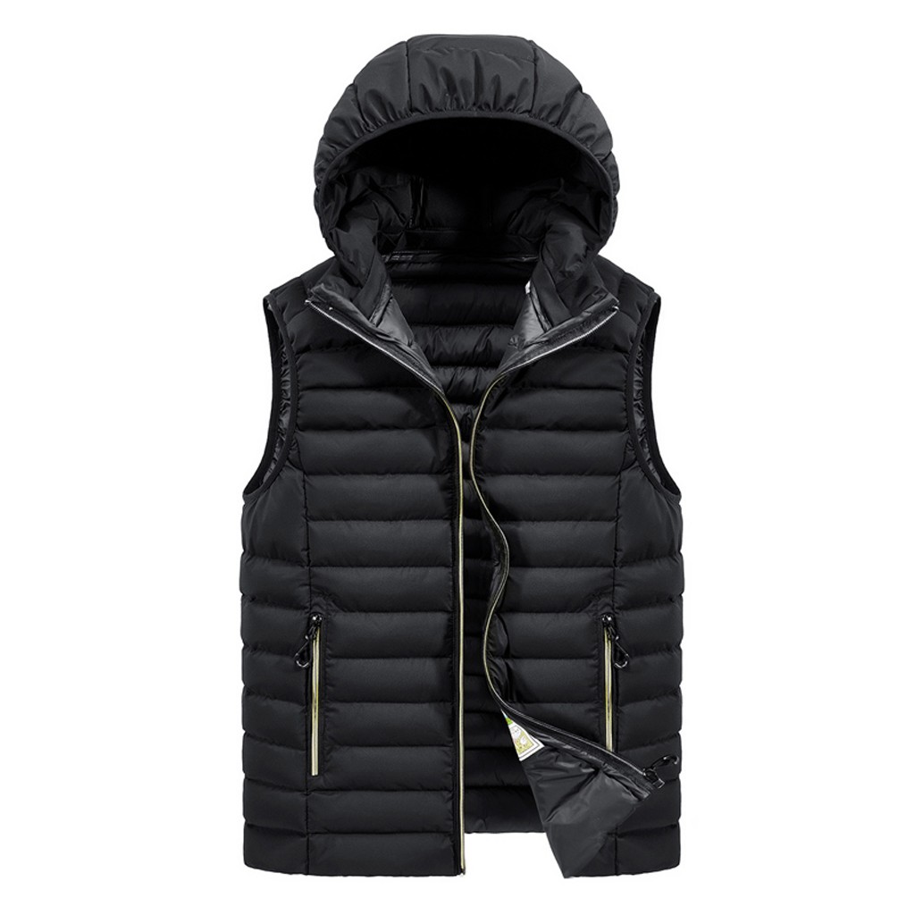

Vogue Men Cotton-Padded Waistcoat Autumn Winter Fashion Zipper Hoodie Vest Jacket Hoodies Warm Coat Male Female, Black