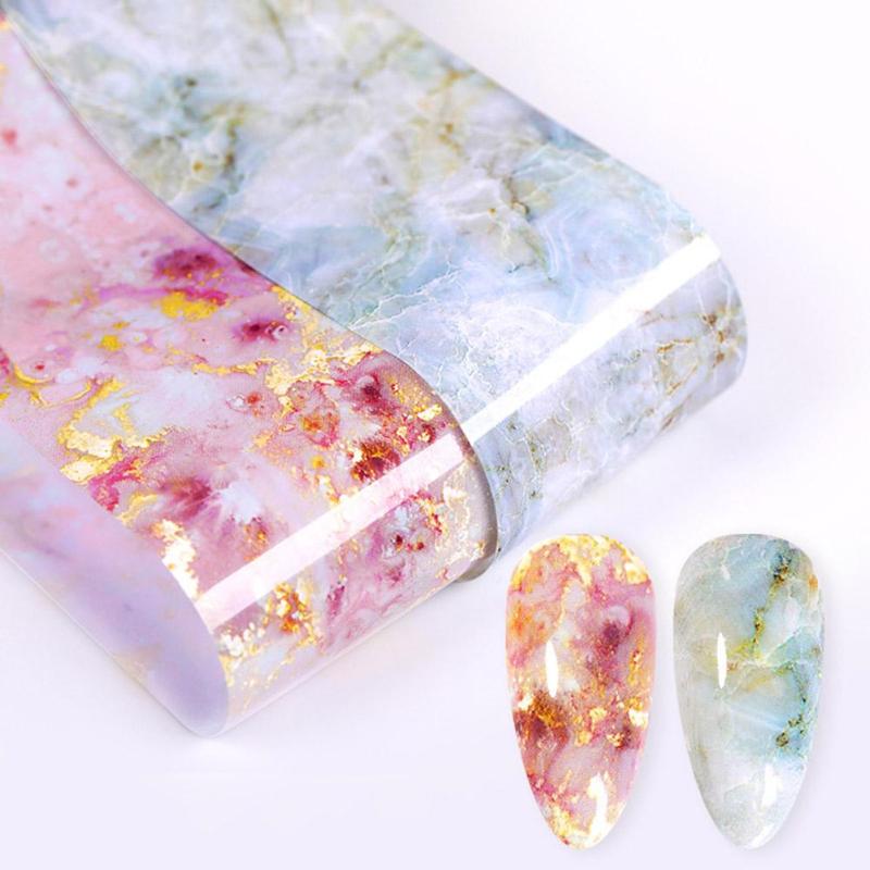 

1 Box 4*100cm Nail Foils Marble Series Nail Art Transfer Sticker Paper Pink Blue Foils Bright Marble DIY Design Decoration, 02