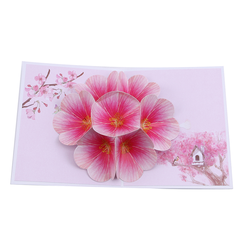 

1pcs Birthday Gift Peach Blossom 3D Handmade Up Laser Cut Postcard Greeting Gift Souvenir Cards With Envelope Birthday Gifts