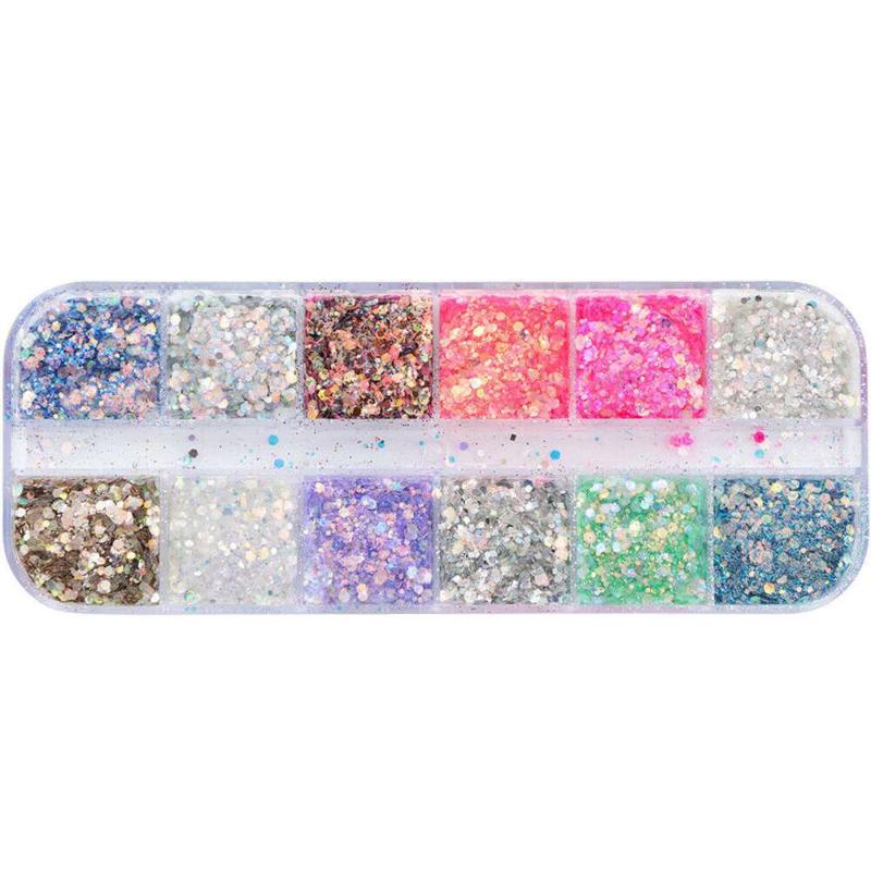 

Nail Sequins 12 Colors Nail Art Flakes Paillette Mixed Colorful Confetti Glitter Sticker Tool DIY Decals Decoration