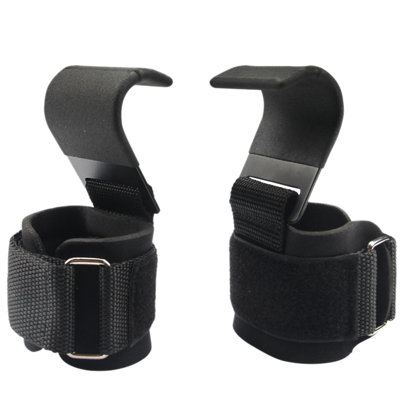 

Fitness Weight Lifting Heavy Duty Hooks With Neoprene Pad Gym Wrist Wraps Best Power Weight Lifting Training Set, Black