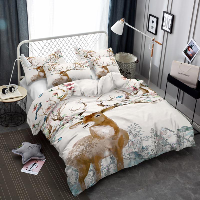 

Deer Antlers Tree Floral Bedding Set Doona Bedroom Decor Quilt Cover White Comforter Cover 1PC Duvet Pillowcase Dropship