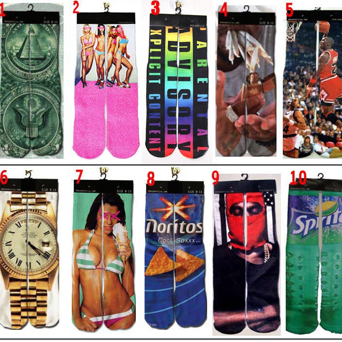 

New 500 Design 3d Socks Big Kids Women Men Hip Hop Funny 3d Sock Cotton Skateboard Printed Sock EEA249, Pink;yellow