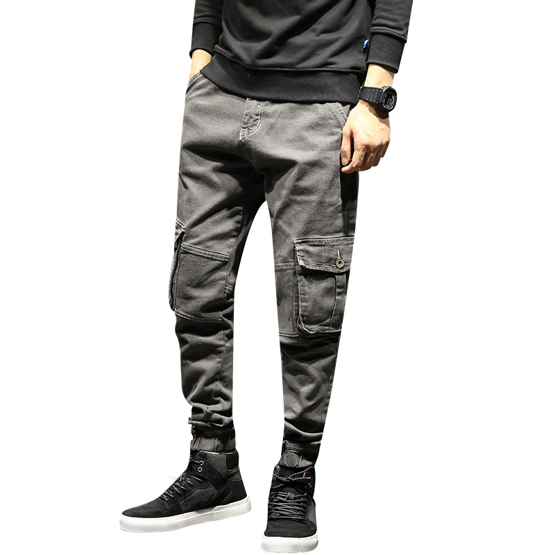 

Wholesale 2020 Fashion men loose casual youth long cargo pants trend original large size 40 42 small feet tooling harem pants, Dark grey
