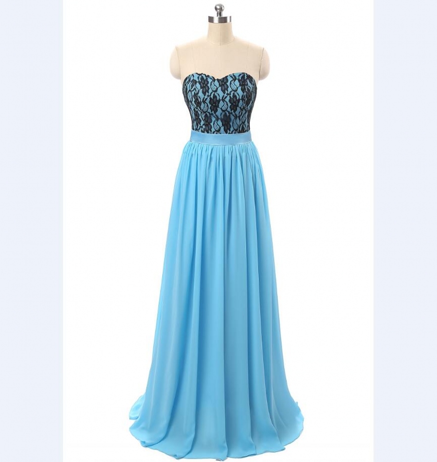 

Fashion 2019 plus size summer beach Sweetheart Floor length lace Chiffon Prom Dresses Party gowns Evening Dresses Lace up, Blue